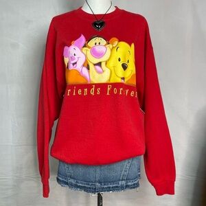 Vintage 90s Disney Winnie the Pooh Piglet Tigger Red Large Crewneck Sweatshirt
